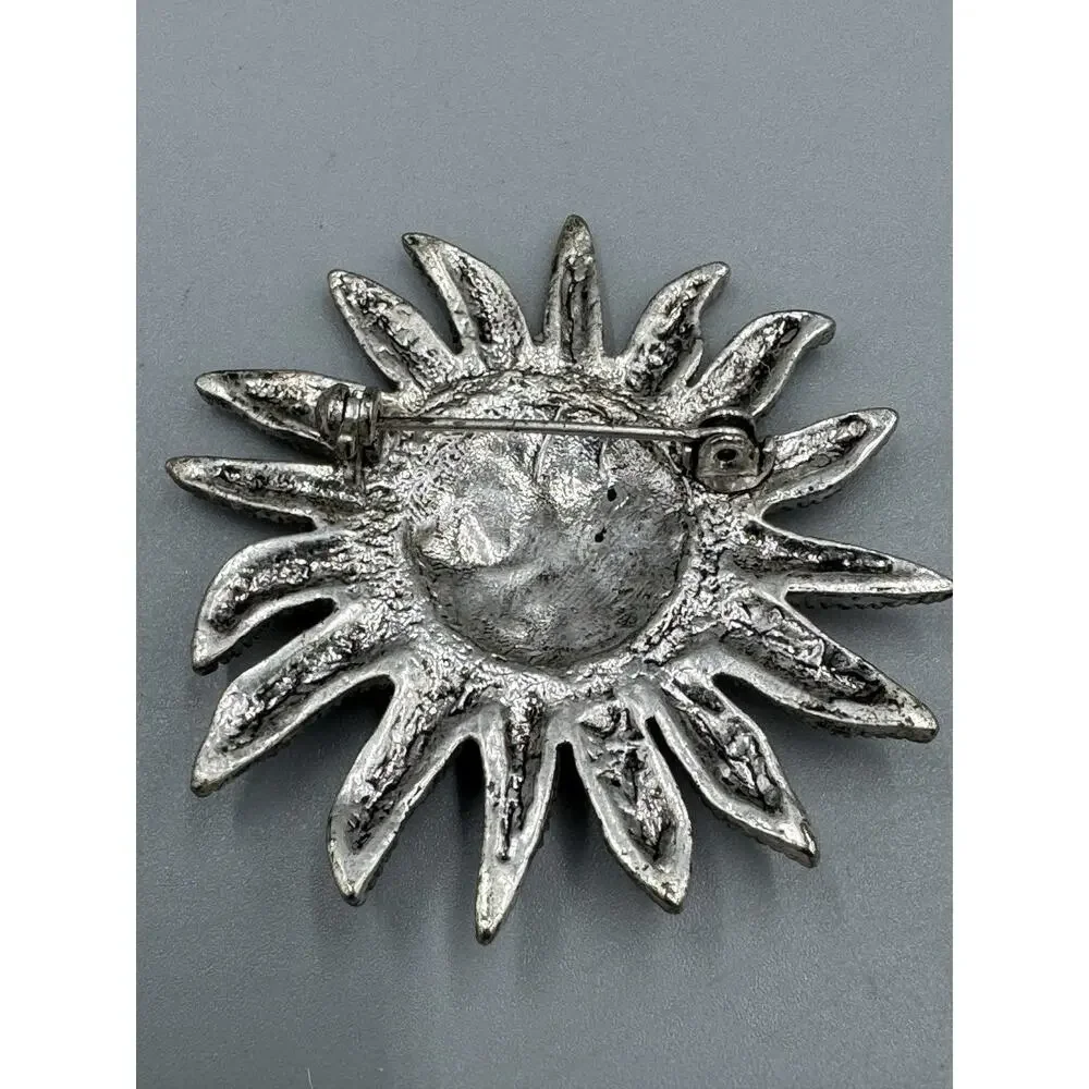 Vintage Clown Sun Face Brooch Mini Red Stones Lapel Pin READ DETAILS